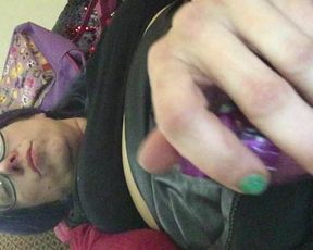 Blue Green Hair Young MILF in Glasses Solo Vibe Toy Play Juicy Wet Orgasms