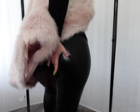 Fur jacket and latex leggins