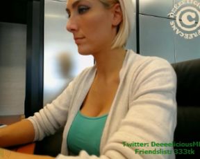 Dee removes bra at the office