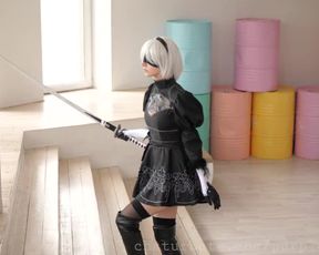 Purple Bitch 2B and her Perfect Ass Cosplay Anal