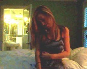 Busty blonde strip on the phone