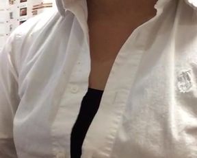 very cute girl recording at public